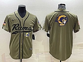 Men's Los Angeles Rams Olive Salute to Service Team Big Logo Cool Base Stitched Baseball Jersey,baseball caps,new era cap wholesale,wholesale hats