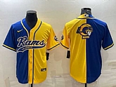 Men's Los Angeles Rams Royal Yellow Split Team Big Logo With Patch Cool Base Stitched Baseball Jersey,baseball caps,new era cap wholesale,wholesale hats