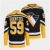 Men's Pittsburgh Penguins #59 Jake Guentzel Black 2022 Reverse Retro Stitched Jersey Dzhi