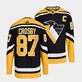 Men's Pittsburgh Penguins #87 Sidney Crosby Black 2022-23 Reverse Retro Stitched Jersey Dzhi