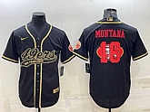Men's San Francisco 49ers #16 Joe Montana Black Gold Team Big Logo With Patch Cool Base Stitched Baseball Jersey,baseball caps,new era cap wholesale,wholesale hats