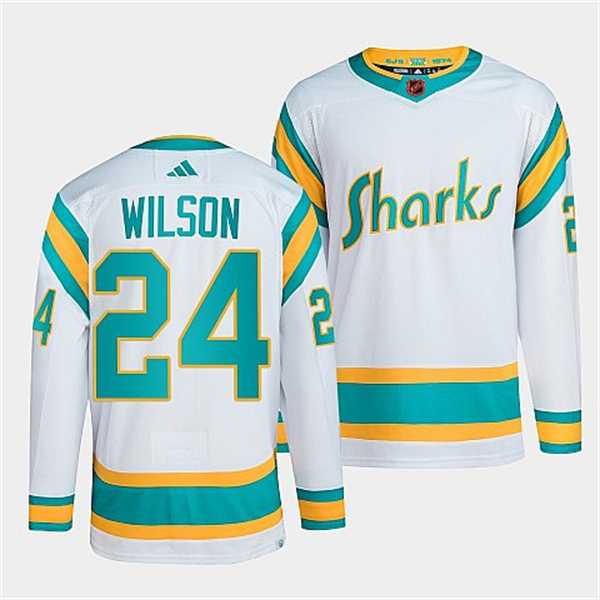 Men's San Jose Sharks #24 Doug Wilson White 2022 Reverse Retro Stitched Jersey Dzhi
