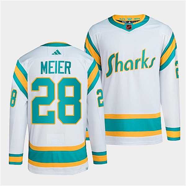 Men's San Jose Sharks #28 Timo Meier White 2022 Reverse Retro Stitched Jersey Dzhi
