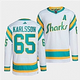 Men's San Jose Sharks #65 Erik Karlsson White 2022 Reverse Retro Stitched Jersey Dzhi