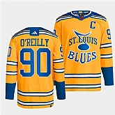 Men's St. Louis Blues #90 Ryan O'Reilly Yellow 2022-23 Reverse Retro Stitched Jersey Dzhi