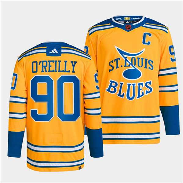 Men's St. Louis Blues #90 Ryan O'Reilly Yellow 2022-23 Reverse Retro Stitched Jersey Dzhi