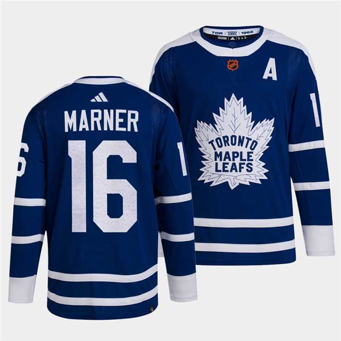 Men's Toronto Maple Leafs Black #16 Mitch Marner Blue 2022 Reverse Retro Stitched Jersey Dzhi