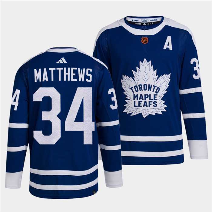 Men's Toronto Maple Leafs Black #34 Auston Matthews Blue 2022 Reverse Retro Stitched Jersey Dzhi