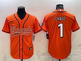Men's Cincinnati Bengals #1 JaMarr Chase Orange With Patch Cool Base Stitched Baseball Jersey,baseball caps,new era cap wholesale,wholesale hats
