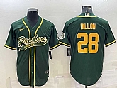 Men's Green Bay Packers #28 AJ Dillon Green Yellow With Patch Cool Base Stitched Baseball Jersey,baseball caps,new era cap wholesale,wholesale hats