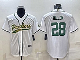 Men's Green Bay Packers #28 AJ Dillon White With Patch Cool Base Stitched Baseball Jersey,baseball caps,new era cap wholesale,wholesale hats