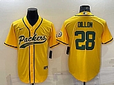 Men's Green Bay Packers #28 AJ Dillon Yellow With Patch Cool Base Stitched Baseball Jersey,baseball caps,new era cap wholesale,wholesale hats