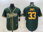 Men's Green Bay Packers #33 Aaron Jones Green Yellow With Patch Cool Base Stitched Baseball Jersey,baseball caps,new era cap wholesale,wholesale hats