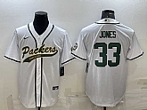 Men's Green Bay Packers #33 Aaron Jones White With Patch Cool Base Stitched Baseball Jersey,baseball caps,new era cap wholesale,wholesale hats