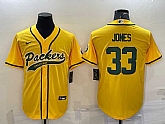 Men's Green Bay Packers #33 Aaron Jones Yellow With Patch Cool Base Stitched Baseball Jersey,baseball caps,new era cap wholesale,wholesale hats