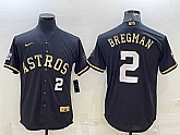Men's Houston Astros #2 Alex Bregman Number Black Gold 2022 World Series Stitched Baseball Jersey,baseball caps,new era cap wholesale,wholesale hats