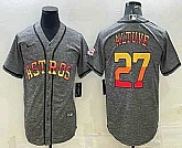 Men's Houston Astros #27 Jose Altuve Grey Gridiron With Patch Cool Base Stitched Baseball Jersey,baseball caps,new era cap wholesale,wholesale hats