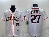 Men's Houston Astros #27 Jose Altuve Number White With Patch Stitched MLB Cool Base Nike Jersey,baseball caps,new era cap wholesale,wholesale hats