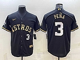 Men's Houston Astros #3 Jeremy Pena Number Black Gold 2022 World Series Stitched Baseball Jersey,baseball caps,new era cap wholesale,wholesale hats