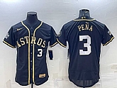Men's Houston Astros #3 Jeremy Pena Number Black Gold 2022 World Series Stitched Flex Base Nike Jersey,baseball caps,new era cap wholesale,wholesale hats