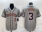 Men's Houston Astros #3 Jeremy Pena Number Grey With Patch Stitched MLB Cool Base Nike Jersey,baseball caps,new era cap wholesale,wholesale hats