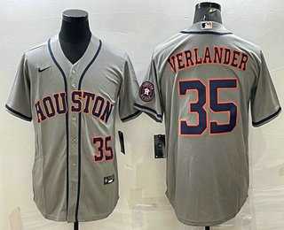 Men's Houston Astros #35 Justin Verlander Number Grey With Patch Stitched MLB Cool Base Nike Jersey