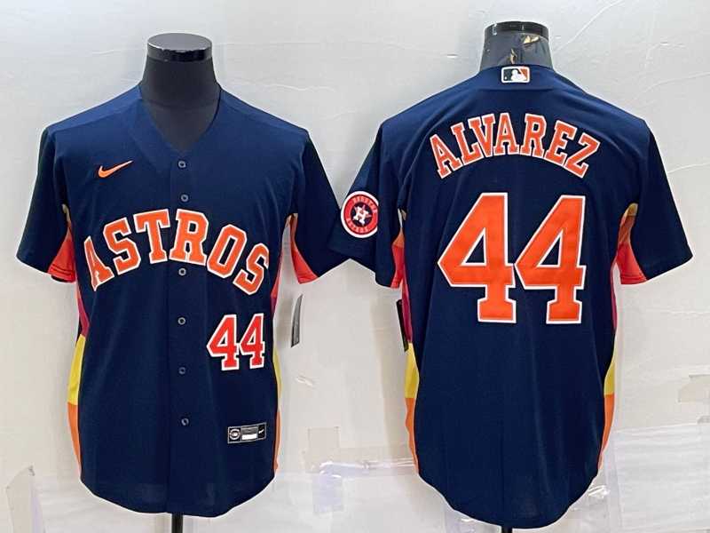 Men's Houston Astros #44 Yordan Alvarez Number Navy Blue With Patch Stitched MLB Cool Base Nike Jersey