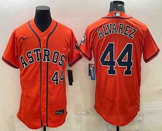 Men's Houston Astros #44 Yordan Alvarez Number Orange Stitched MLB Flex Base Nike Jersey