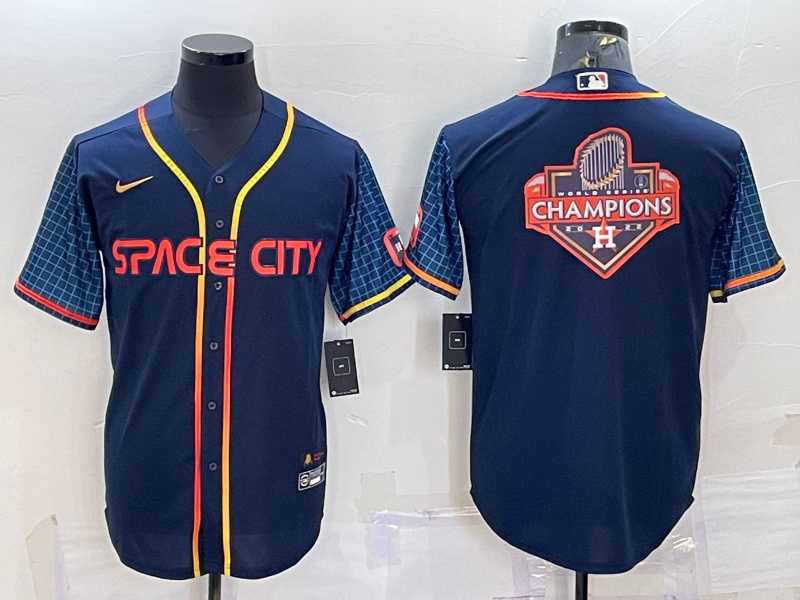 Men's Houston Astros Navy Blue City Connect Champions Big Logo With Patch Stitched MLB Cool Base Nike Jersey