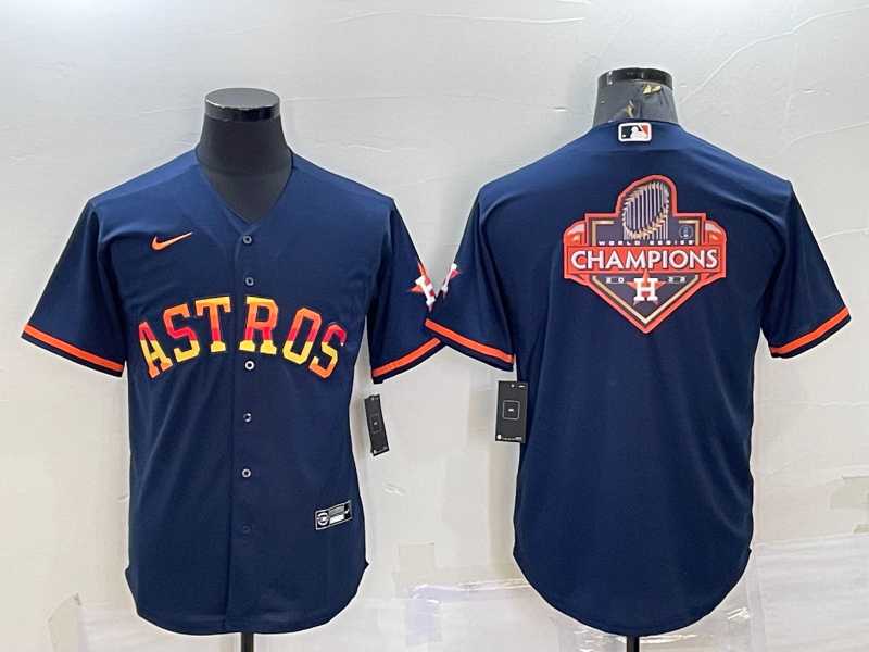 Men's Houston Astros Navy Blue Rainbow Champions Big Logo Stitched MLB Cool Base Nike Jersey