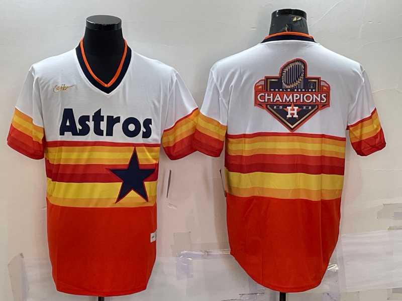 Men's Houston Astros Orange Rainbow Cooperstown Champions Big Logo Stitched MLB Cool Base Nike Jersey