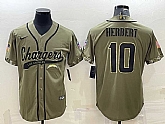 Men's Los Angeles Chargers #10 Justin Herbert Olive Salute to Service Cool Base Stitched Baseball Jersey,baseball caps,new era cap wholesale,wholesale hats