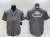 Men's Los Angeles Chargers Grey Gridiron Team Big Logo Cool Base Stitched Baseball Jersey,baseball caps,new era cap wholesale,wholesale hats