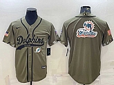 Men's Miami Dolphins Olive Salute to Service Team Big Logo Cool Base Stitched Baseball Jersey,baseball caps,new era cap wholesale,wholesale hats