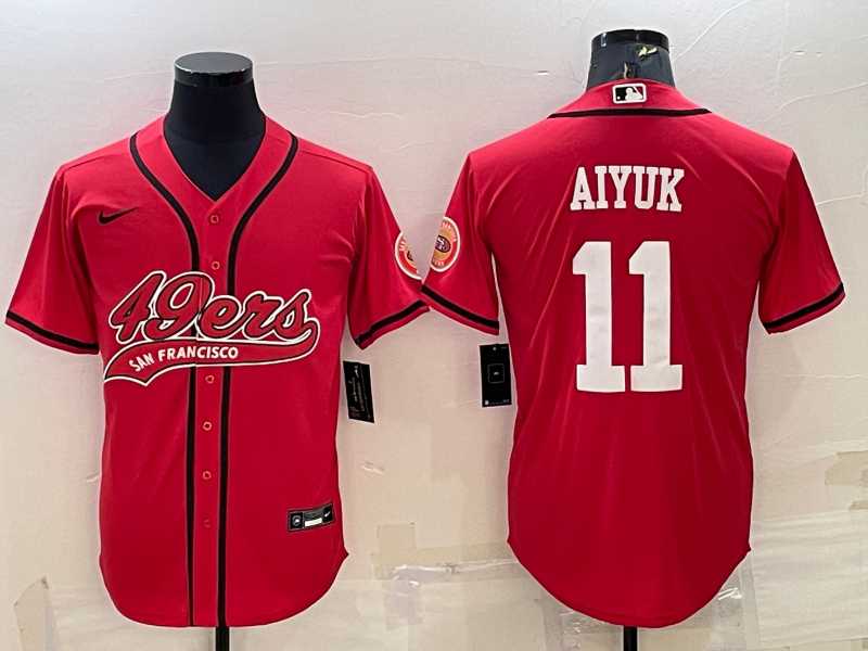Men's San Francisco 49ers #11 Brandon Aiyuk Red With Patch Cool Base Stitched Baseball Jersey