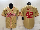 Men's San Francisco 49ers #42 Ronnie Lott Gold With Patch Cool Base Stitched Baseball Jersey,baseball caps,new era cap wholesale,wholesale hats