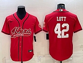 Men's San Francisco 49ers #42 Ronnie Lott Red With Patch Cool Base Stitched Baseball Jersey,baseball caps,new era cap wholesale,wholesale hats