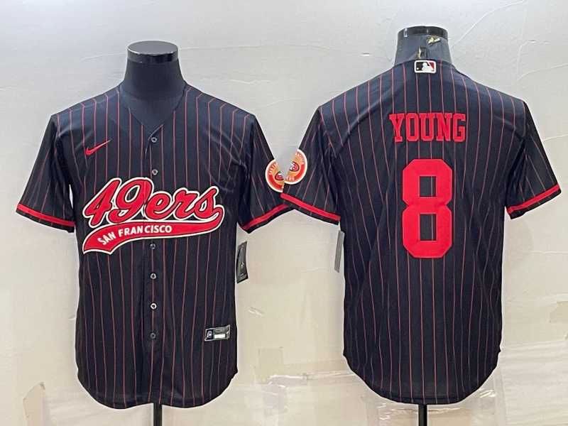 Men's San Francisco 49ers #8 Steve Young Black Pinstripe With Patch Cool Base Stitched Baseball Jersey