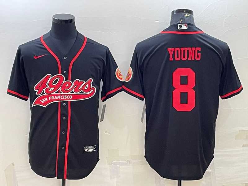 Men's San Francisco 49ers #8 Steve Young Black With Patch Cool Base Stitched Baseball Jersey