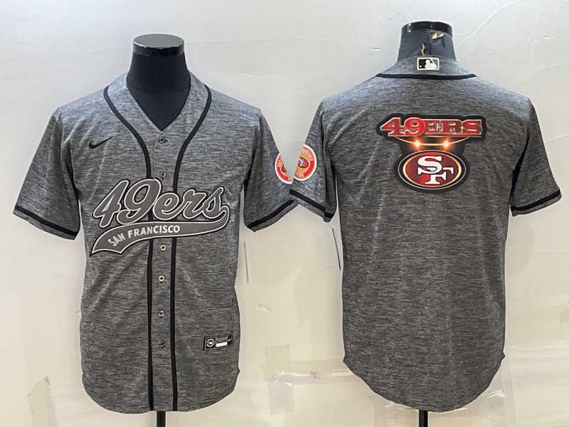 Men's San Francisco 49ers Grey Team Big Logo With Patch Cool Base Stitched Baseball Jersey