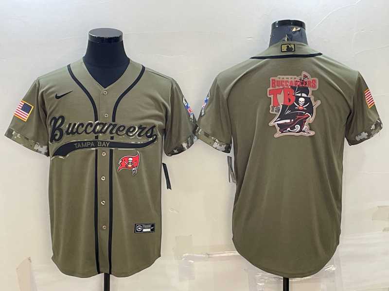 Men's Tampa Bay Buccaneers Olive Salute to Service Team Big Logo Cool Base Stitched Baseball Jersey