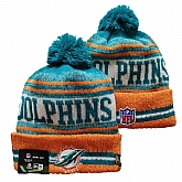 Dolphins Team Logo Aque and Orange Pom Cuffed Knit Hat YD