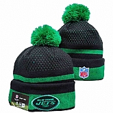 Jets Team Logo Black and Green Pom Cuffed Knit Hat YD