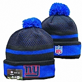 New York Giants Team Logo Black and Royal Pom Cuffed Knit Hat YD,baseball caps,new era cap wholesale,wholesale hats