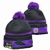 Ravens Team Logo Black and Purple Pom Cuffed Knit Hat YD