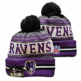 Ravens Team Logo Purple and Gray Pom Cuffed Knit Hat YD