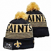 Saints Team Logo Black Pom Cuffed Knit Hats YD