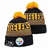 Steelers Team Logo Black Yellow Pom Cuffed Knit Hats YD