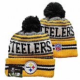Steelers Team Logo Yellow and Gray Pom Cuffed Knit Hat YD