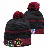 Washington Football Team Logo Black and Red Pom Cuffed Knit Hat YD,baseball caps,new era cap wholesale,wholesale hats